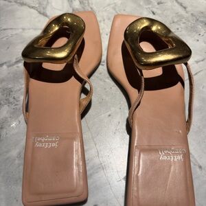 Jeffrey Campbell Tan and Gold Sandals with Metallic Straps